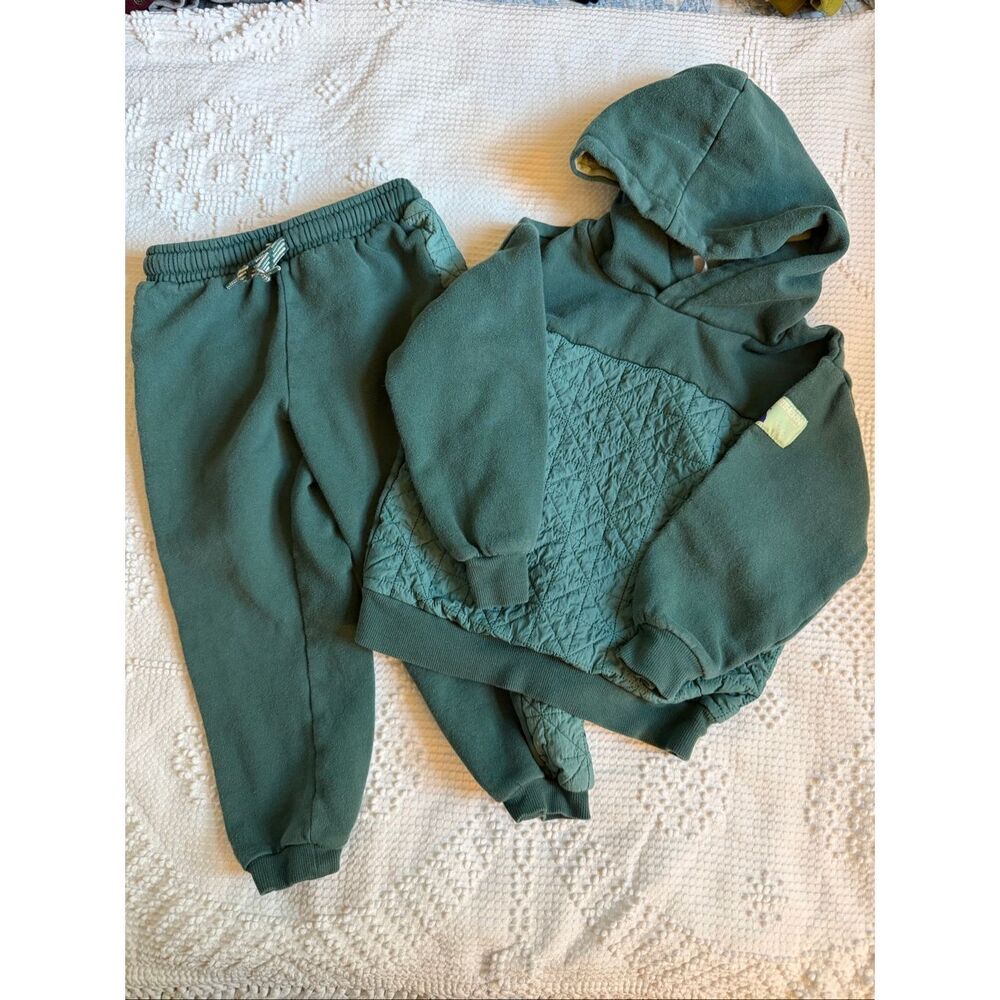 H&M Forest Green Quilted Sweatsuit Set Size 4/5